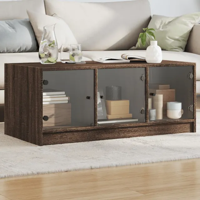 vidaXL Coffee Table Brown Oak Medium Engineered wood, Glass, foto 2