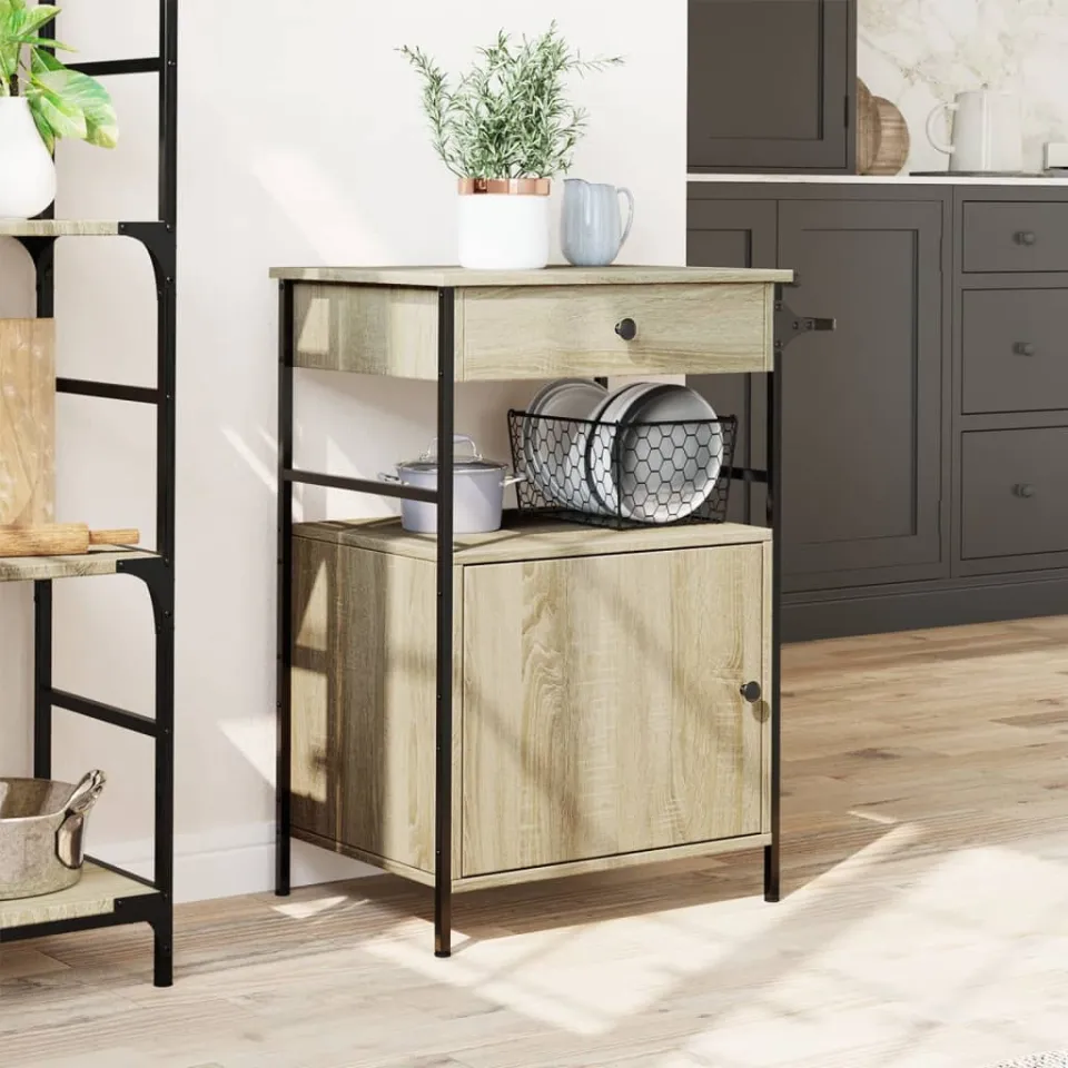 vidaXL Keukentrolley 56x43x89,5 cm bewerkt hout sonoma eikenkleurig, foto 3