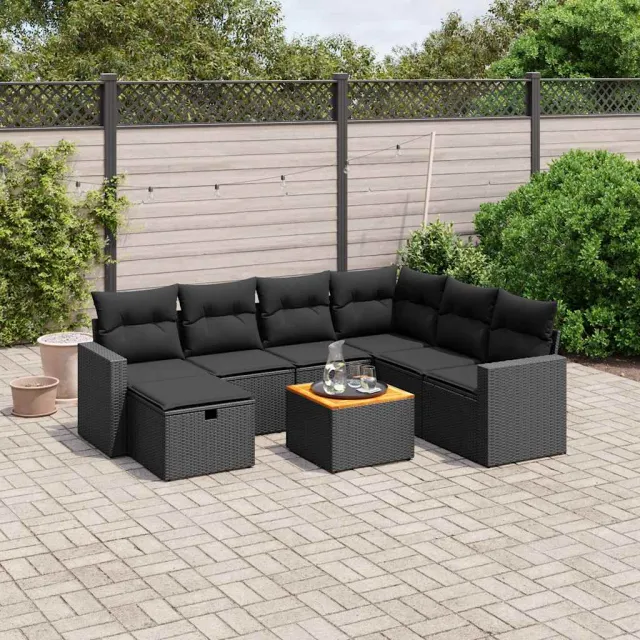 vidaXL 8-delige Loungeset met kussens poly rattan zwart, foto 2