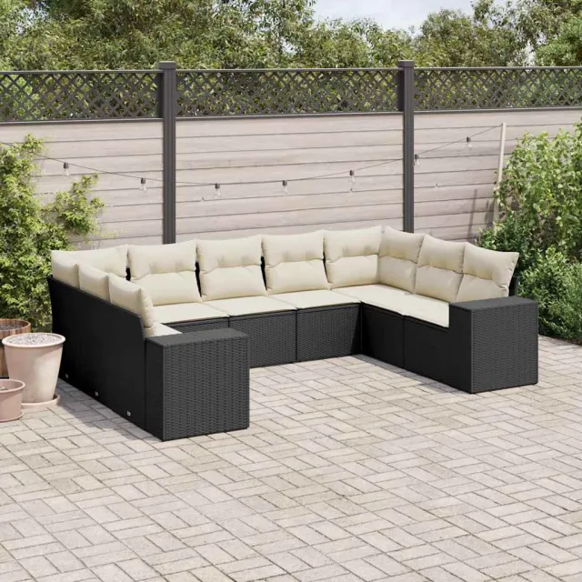 vidaXL 9-delige Loungeset met kussens poly rattan zwart, foto 2