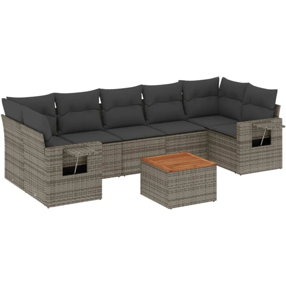 vidaXL 8-delige Loungeset met kussens poly rattan grijs, foto 3