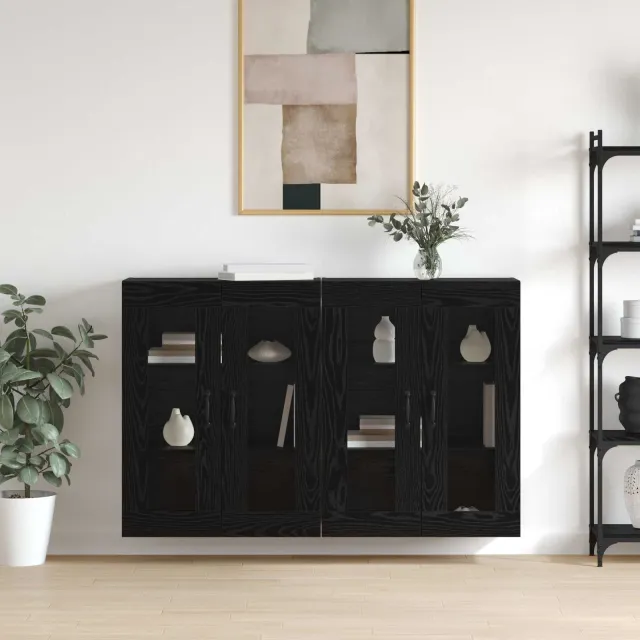 vidaXL Wandgemonteerde Kasten 2 st Zwart eiken 69,5 x 34 x 90 cm