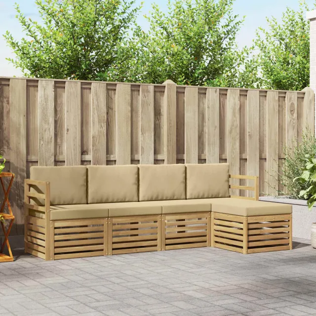 vidaXL Buiten bankenset 5 st 5-zits Wit en Beige Polyester