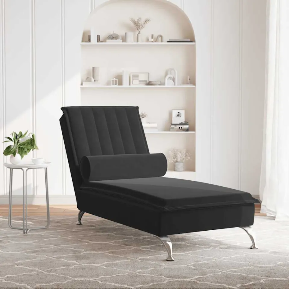 vidaXL Massage chaise longue met bolster fluweel zwart, foto 3