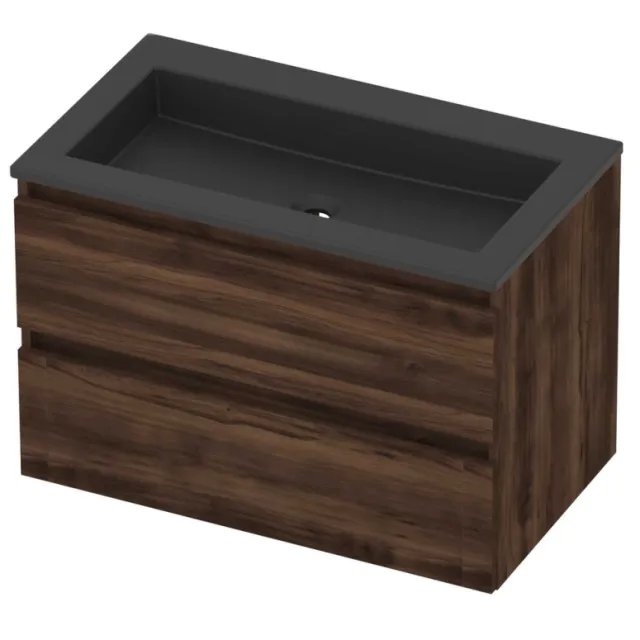 Basic-Line Aura 46 Badmeubelset Acryl Zonder Kraangat Greeploos 80x46x54 cm Barista Oak Mat Zwart