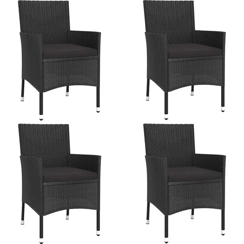 vidaXL 5-delige Bistroset met kussens poly rattan zwart