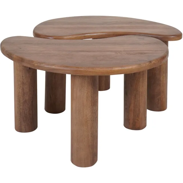 Home67 Salontafel Lina - Mangohout - Set van 2 - Organisch - Japandi Bruin