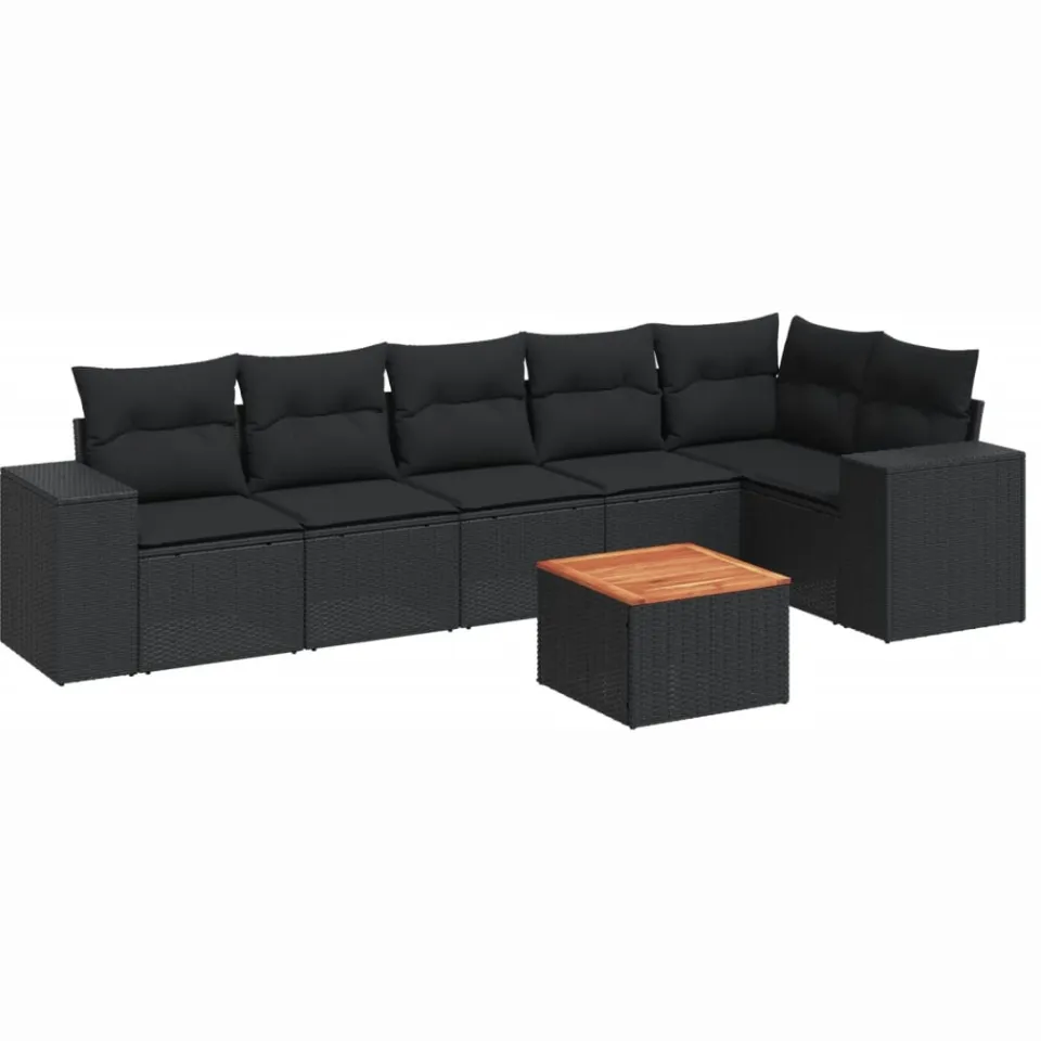 vidaXL 7-delige Loungeset met kussens poly rattan zwart