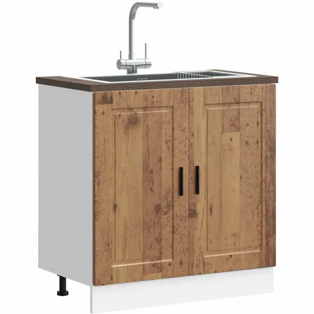 vidaXL Spoelbakonderkast Porto 80x46x81,5 cm bewerkt hout oud hout Bruin