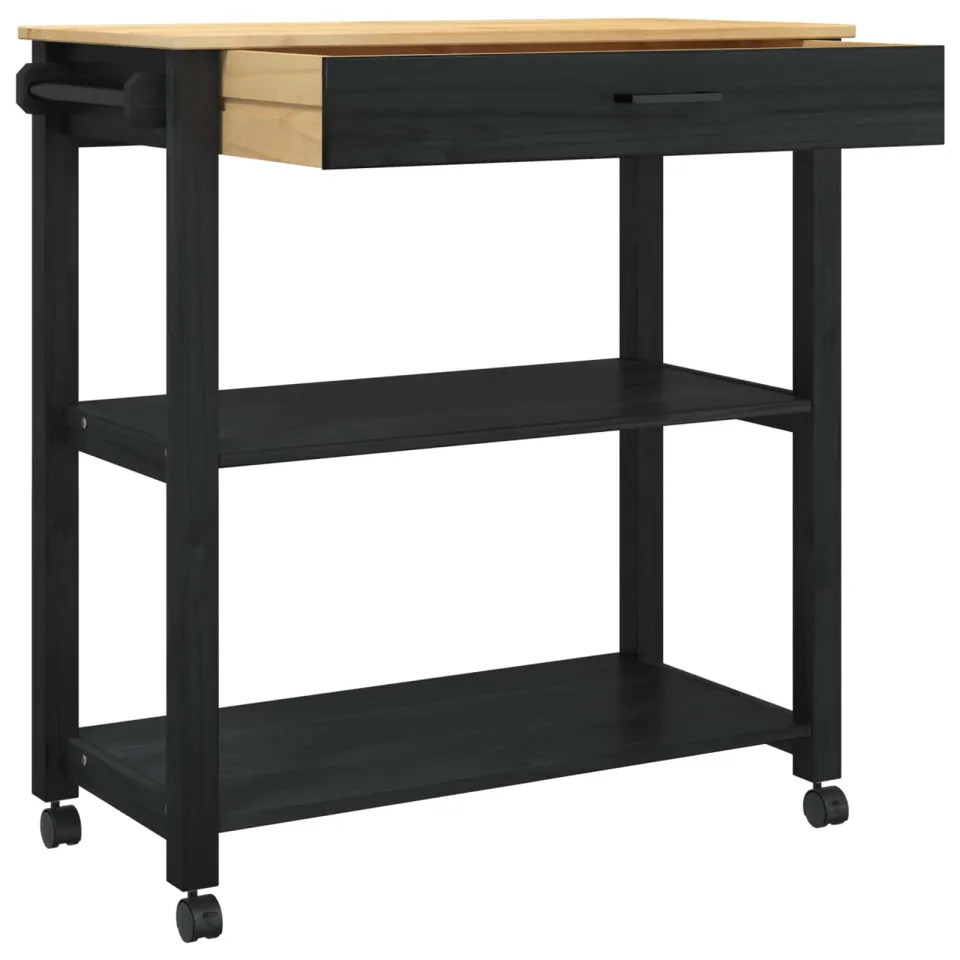 vidaXL Keuken Trolley MONZA Zwart 84 x 40 x 88,5 cm Massief Vurenhout, foto 4