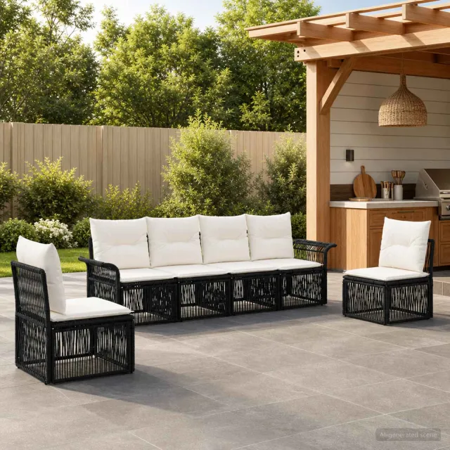 vidaXL Tuinbankenset 6 st 6-zits Zwart poly rattan, foto 2