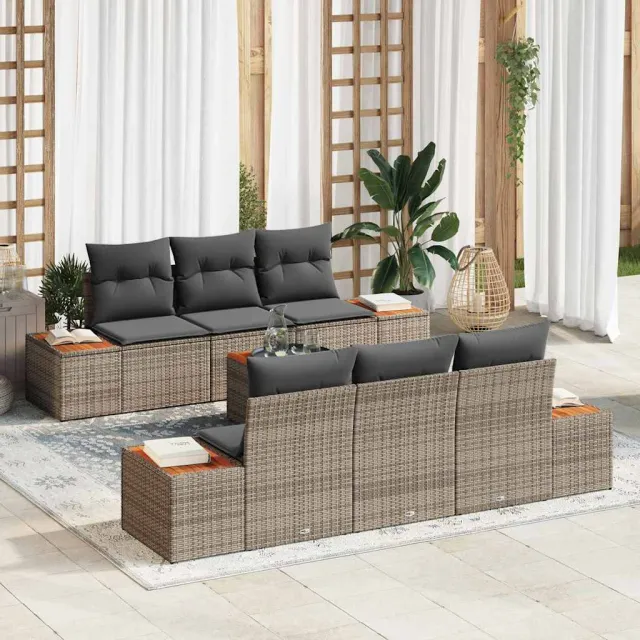 vidaXL Tuin Sofa Set 7 st Grijs Poly riet, foto 2