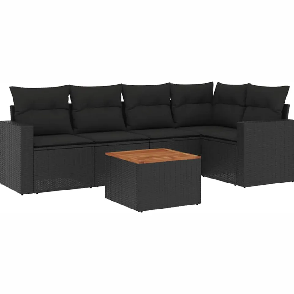 vidaXL 6-delige Loungeset met kussens poly rattan zwart, foto 3