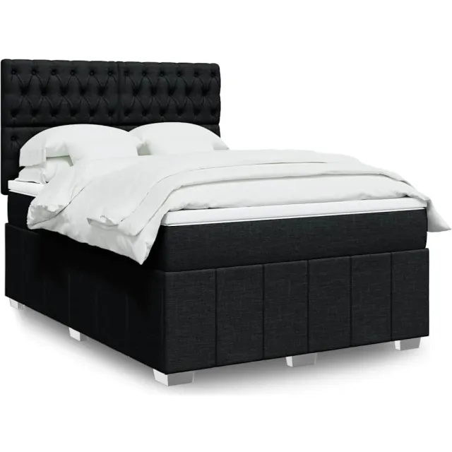 vidaXL Boxspring met matras stof zwart 140x190 cm