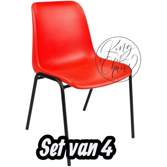 Kantinestoel Helene Rood -set van 4- zwart onderstel kantinestoel stapelstoel kuipstoel vergaderstoel tuinstoel kantine stoel stapel stoel tuin stoel kantinestoelen stapelstoelen kuipstoelen arenastoel schoolstoel bezoekersstoel Everardo