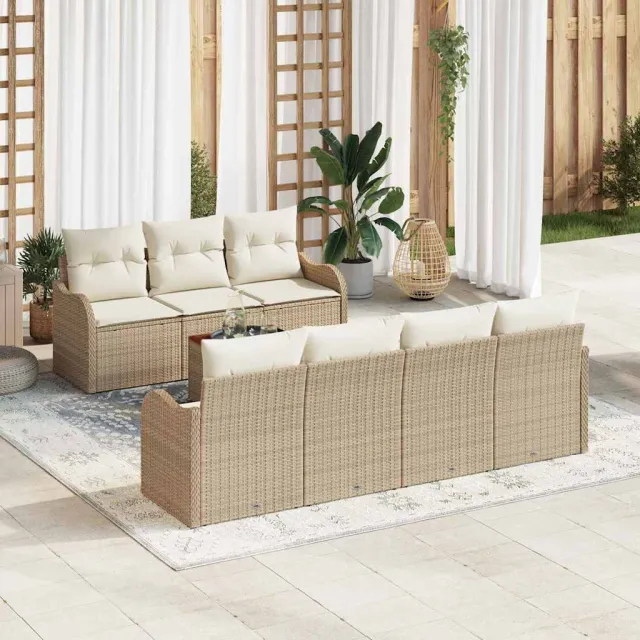 vidaXL Tuinbankenset 8 st Beige poly rattan, foto 2