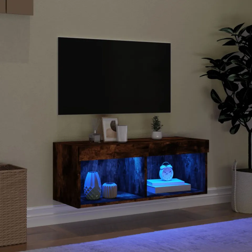 vidaXL Tv-meubel met LED-verlichting 80x30x30 cm gerookt eikenkleurig, foto 2