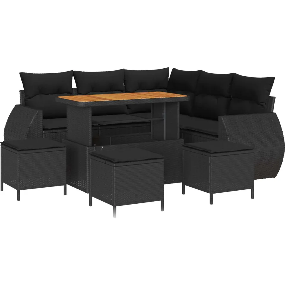 vidaXL Tuinbankenset 9 st Zwart poly rattan