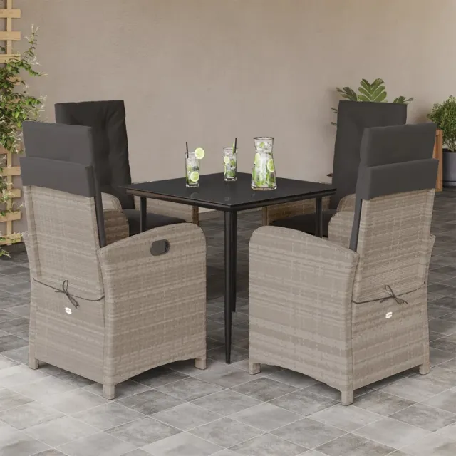 vidaXL 5-delige Tuinset met kussens poly rattan lichtgrijs grijs