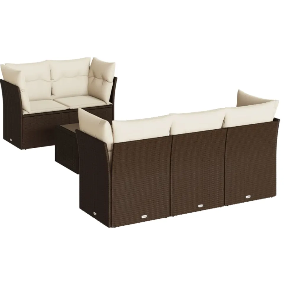 vidaXL 6-delige Loungeset met kussens poly rattan bruin, foto 3