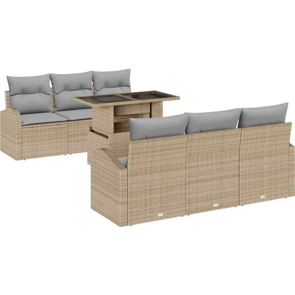 vidaXL Tuin Sofa Set 7 st Beige Poly riet, foto 3