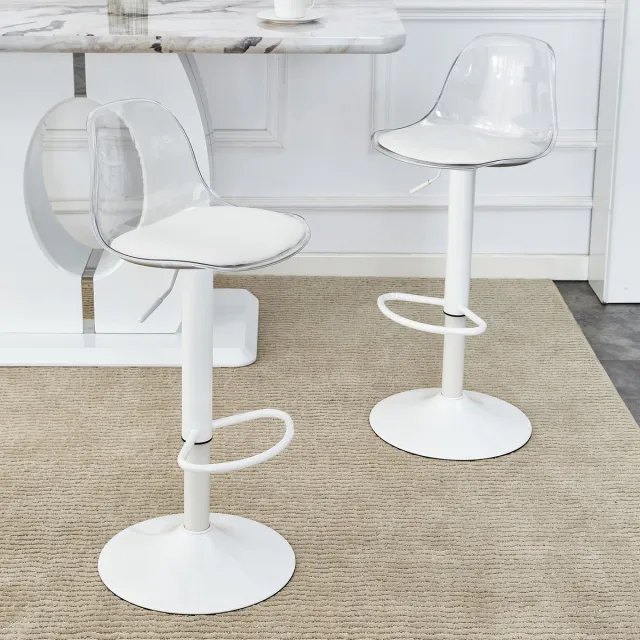 MODENUIT Barkruk 82-104 cm - Verstelbaar En 360 Graden Draaibaar - Voor Bar En Balie - Metaal Wit Transparant