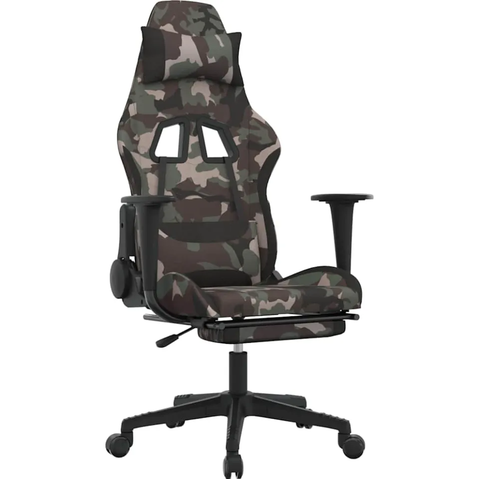 vidaXL Gamestoel met voetensteun stof camouflage en zwart, foto 3