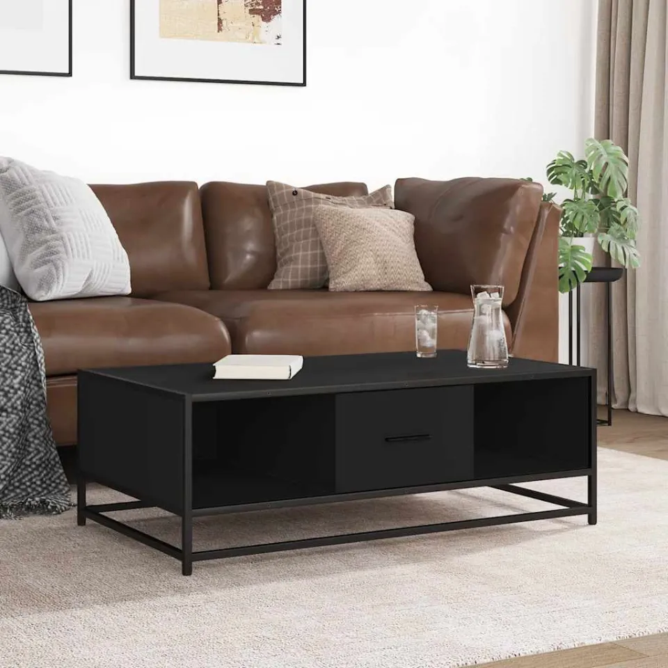 vidaXL Salontafel 100x57x35 cm bewerkt hout en metaal zwart, foto 3