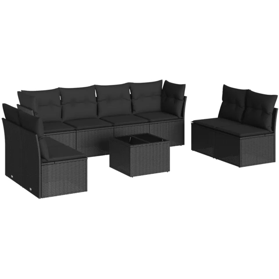 vidaXL 9-delige Loungeset met kussens poly rattan zwart
