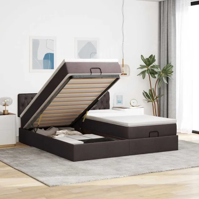 vidaXL Ottoman bed met matrassen 200x200cm stof donkerbruin bruin