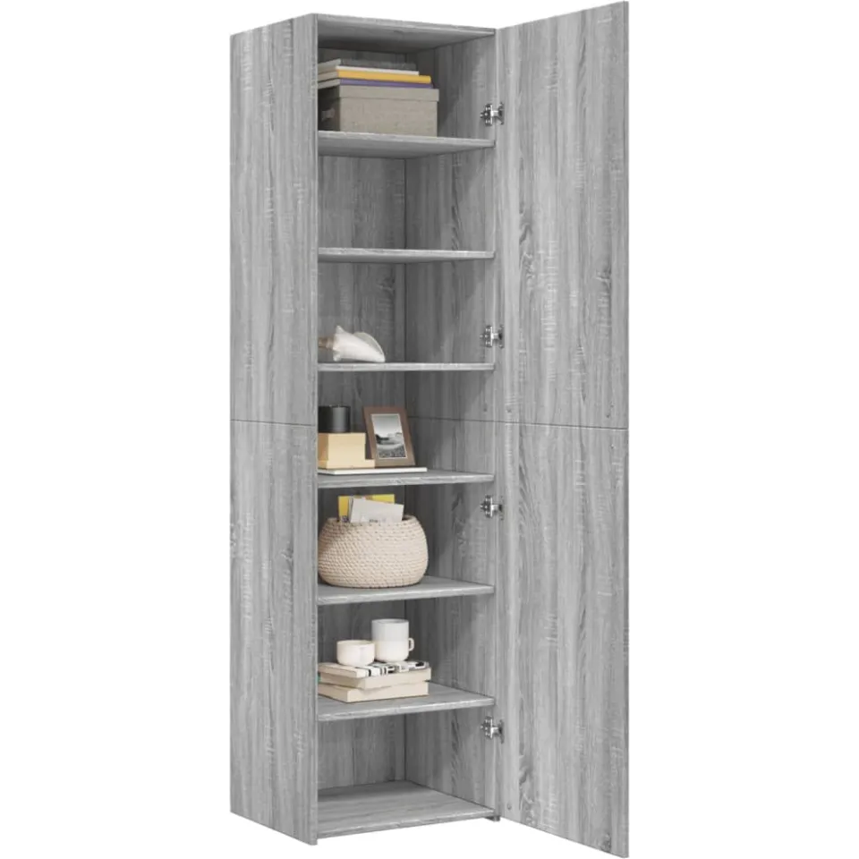 vidaXL Hoge kast 50x42,5x185 cm bewerkt hout grijs sonoma eikenkleurig