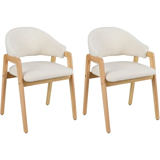 Costway Set van 2 eetkamerstoelen, keukenstoelen met gevoerde zitting en ergonomische rugleuning, houten gestoffeerde stoel, bijzetstoel voor restaurant en woonkamer Wit+Naturel