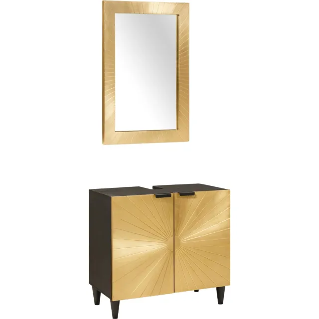 vidaXL Badkamerkastenset 2 st Zwart en Messing 62 x 33 x 58 cm