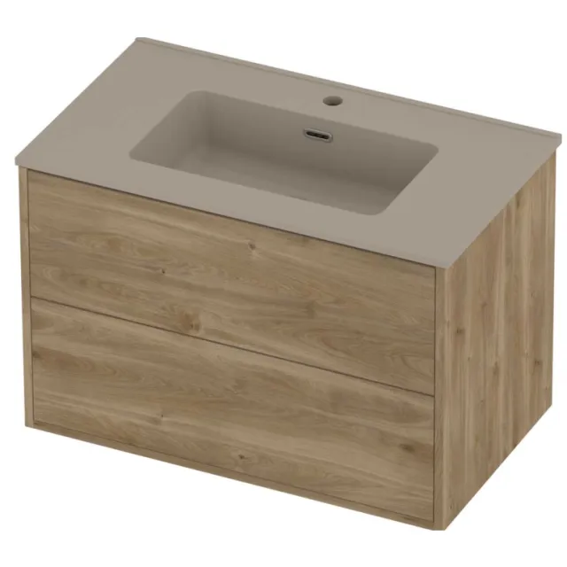 Proline Tribute Badmeubelset Porselein Elegant In Kader 80x46x54 cm Mat Crème Cotton Cider Oak Eiken