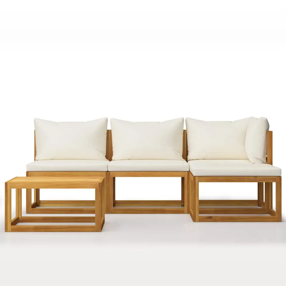 vidaXL 5-delige Loungeset met kussens massief acaciahout crème, foto 3