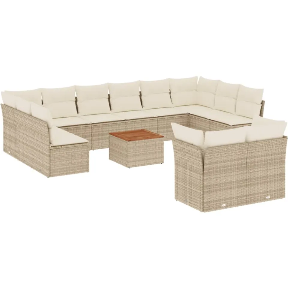 vidaXL 13-delige Loungeset met kussens poly rattan beige