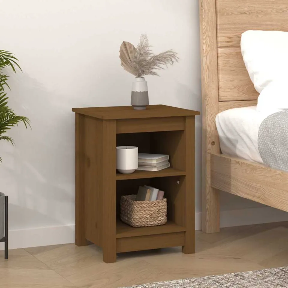 vidaXL Nachtkastjes 2 st 40x35x55 cm massief grenenhout honingbruin bruin, foto 4