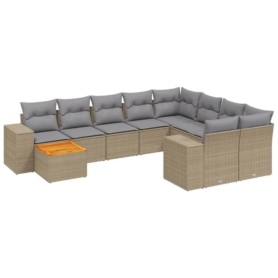 vidaXL 10-delige Loungeset met kussens poly rattan beige, foto 3