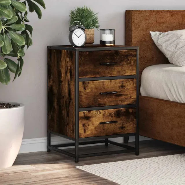 vidaXL Nachtkastje 40x34,5x60 cm bewerkt hout en metaal gerookt eiken Bruin
