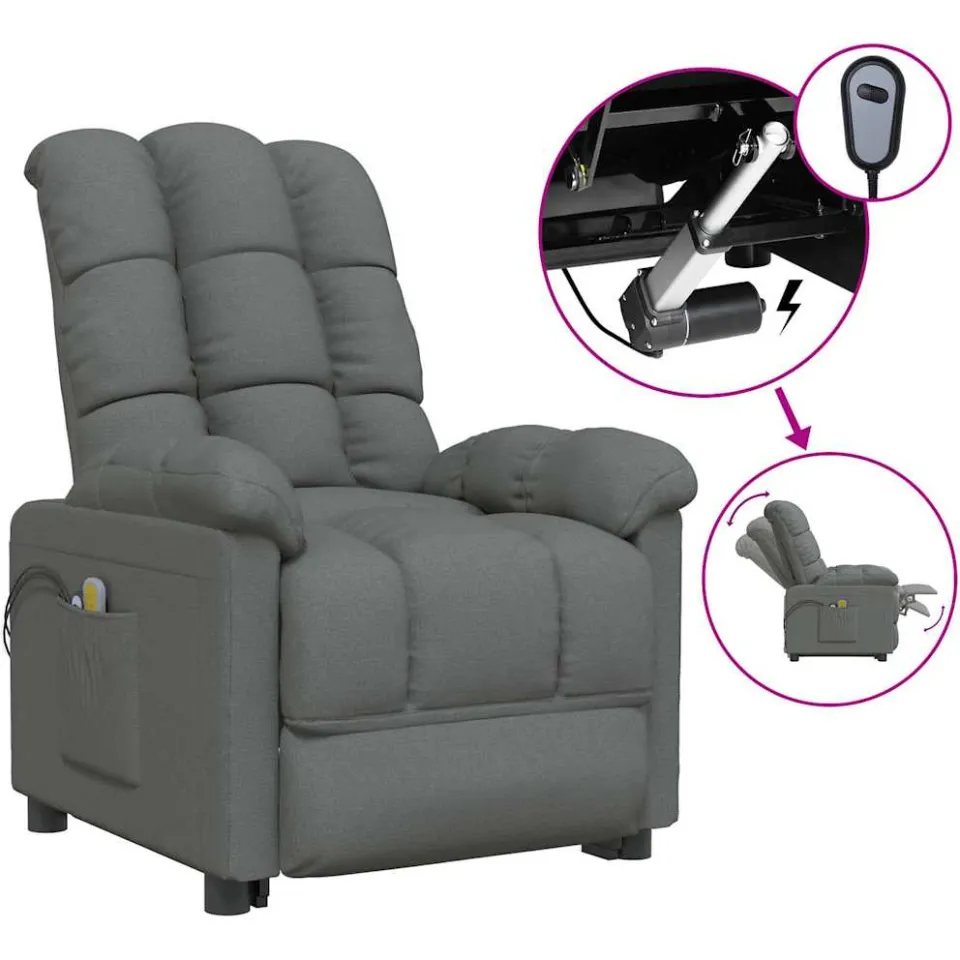 vidaXL Massagestoel elektrisch stof donkergrijs grijs, foto 3