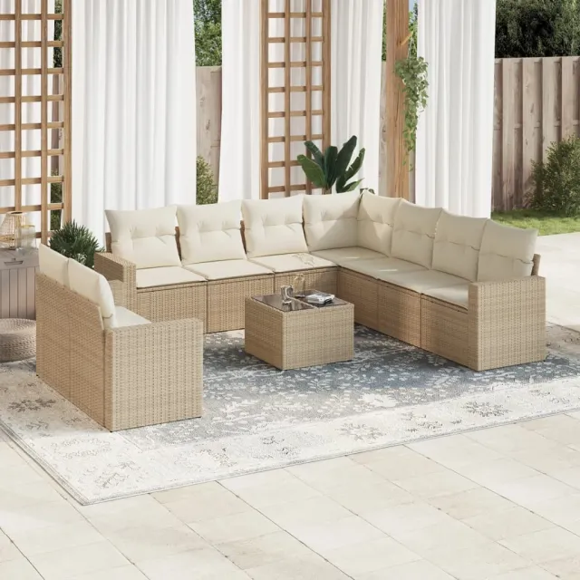 vidaXL 10-delige Loungeset met kussens poly rattan beige, foto 2