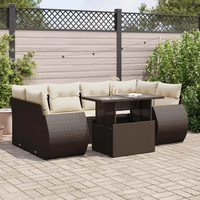 vidaXL 7-delige Loungeset met kussens poly rattan bruin, foto 2