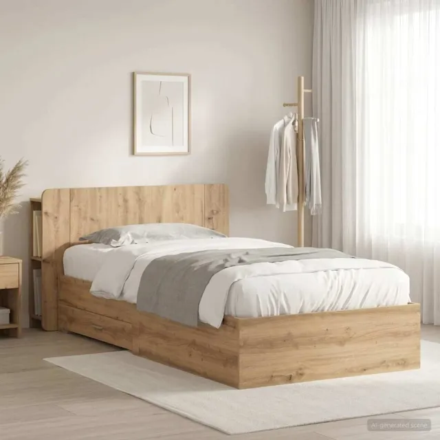 vidaXL Bedframe met opslag Artisanaal eiken 90 x 200 cm Bewerkt hout Bruin