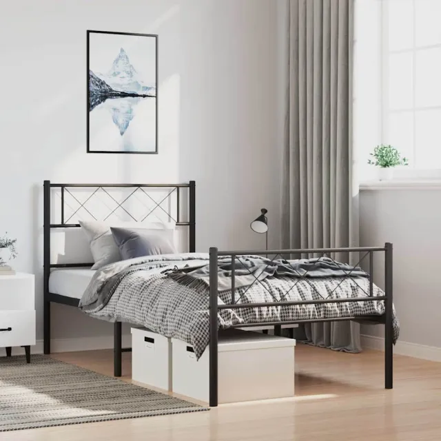 vidaXL Bedframe met hoofd- en voeteneinde metaal zwart 100x200 cm
