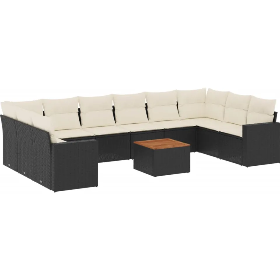 vidaXL 11-delige Loungeset met kussens poly rattan zwart, foto 3