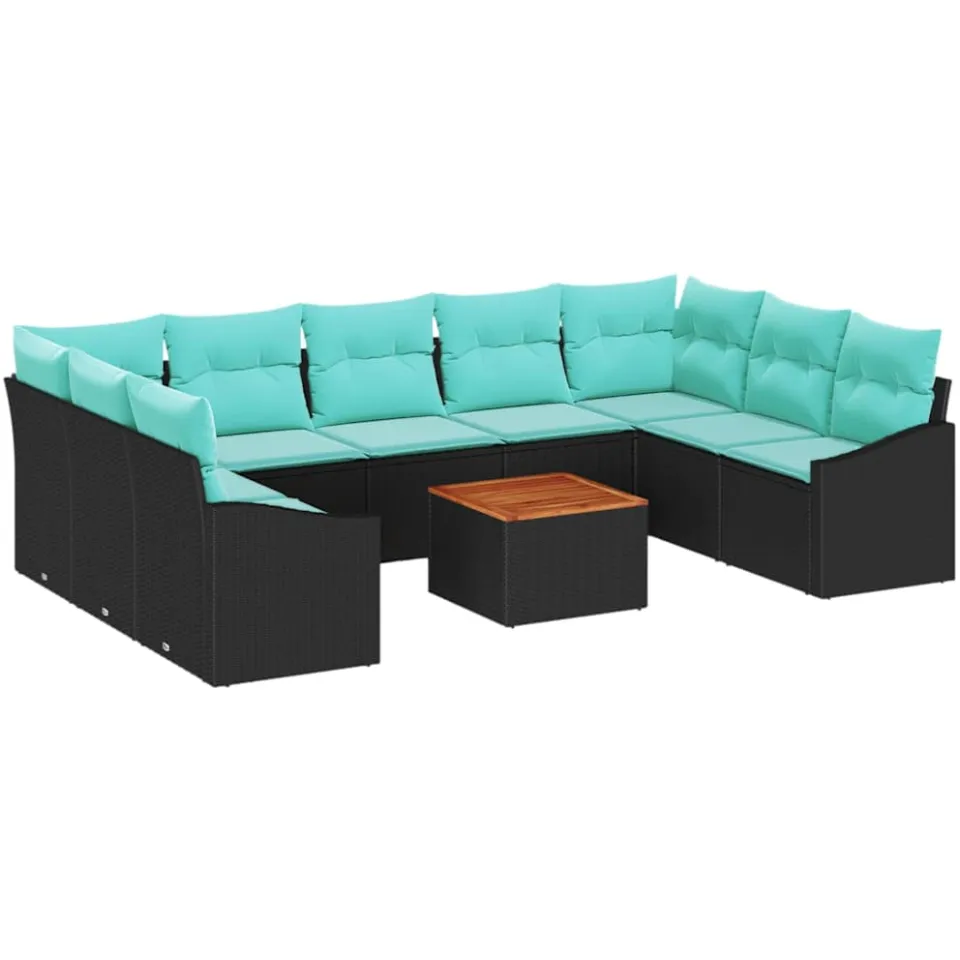vidaXL Tuinbankenset 10 st Zwart poly rattan