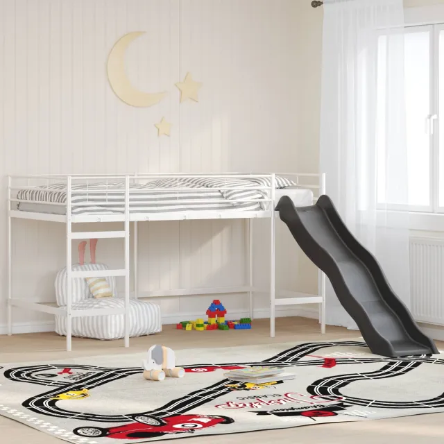 vidaXL Kinder loft bedframe met glijbaan Wit en Antraciet 80 x 200 cm