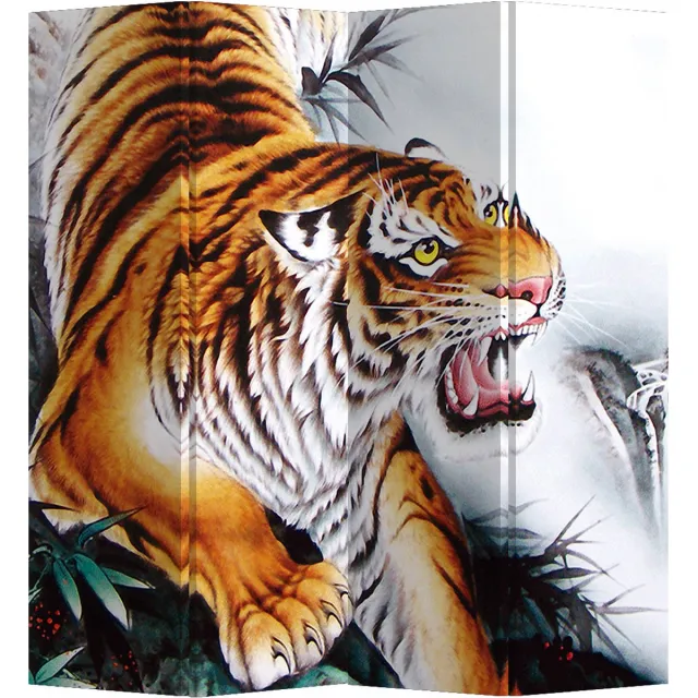 Fine Asianliving Kamerscherm Scheidingswand B160xH180cm 4 Panelen Chinese Tijger Wit, Multicolour