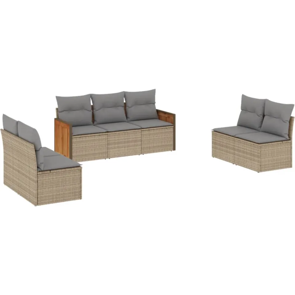 vidaXL 7-delige Loungeset met kussens poly rattan beige, foto 3
