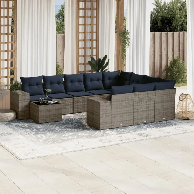 vidaXL 11-delige tuinbankset met kussens, grijs polyrotan, foto 2